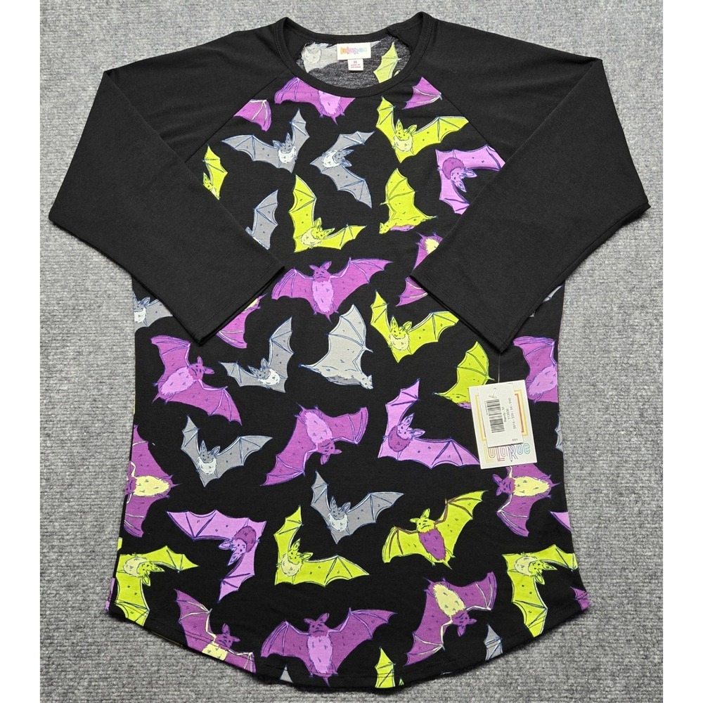LuLaRoe Randy T-Shirt Womens M Black Bat Print 3/4 Sleeve Stretch New